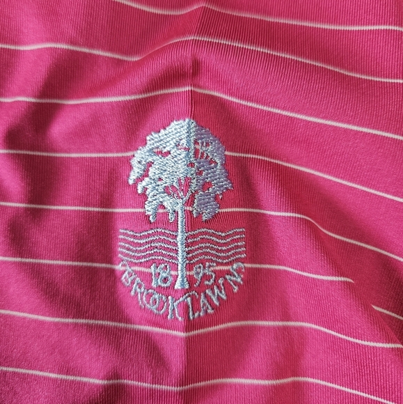 FootJoy Pink & White Stripe Performance Golf Polo Shirt Quick Dry L Foot Joy - Picture 5 of 6